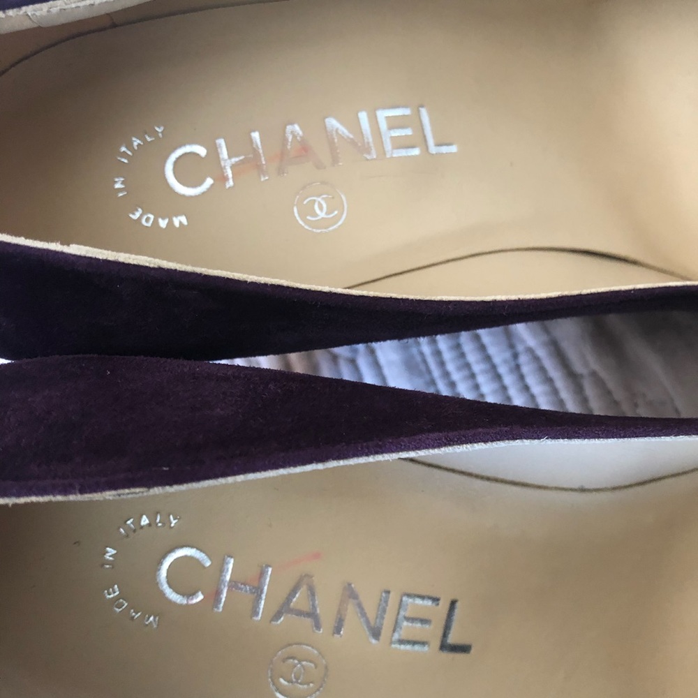 Auth CHANEL purple suede satin black cap point toe pumps heel NEW Gabrielle Coco - Picture 16 of 17